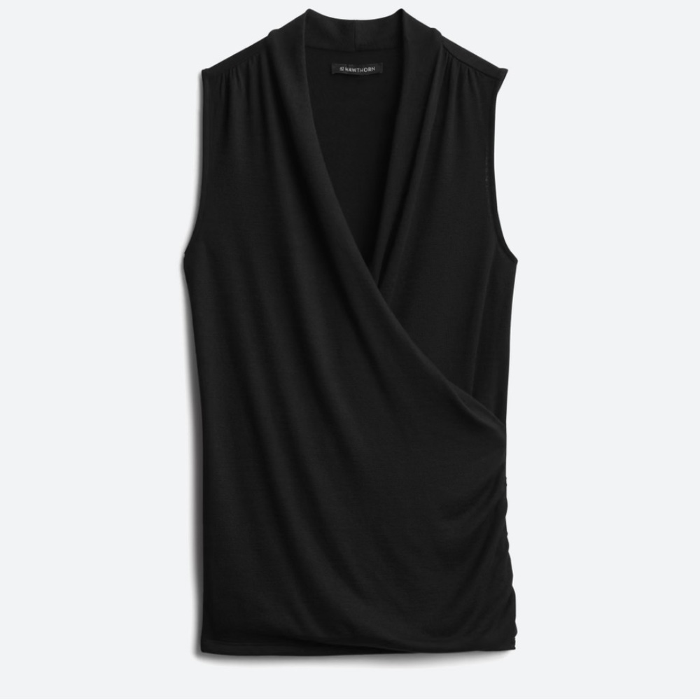 Wrap front ruched knit top
